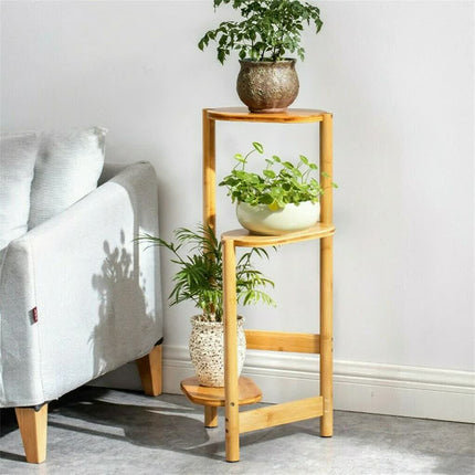 3-Tier Brown Bamboo Plant Stand Bonsai Holder.
