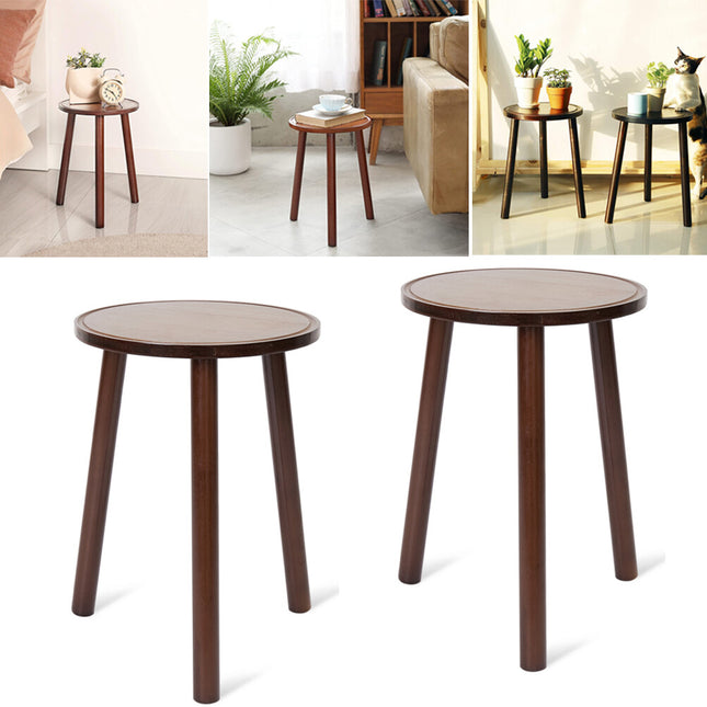 2Pcs Small Side Table Round End Table Wood Plant Stand Super Thick 3-Legs Stool.
