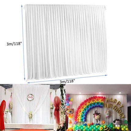 Large 3×3 m White Wedding Backdrop Curtains for Baby Shower and Birthday Decor.
