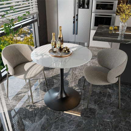Round Stone Dining Table Anti-Scratch Easy Clean Table for Small Condo.