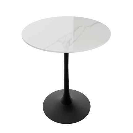 100cm Round High Bar Table Heavy Duty Sintered Stone Top Bistro Pub Table White with Black Legs.