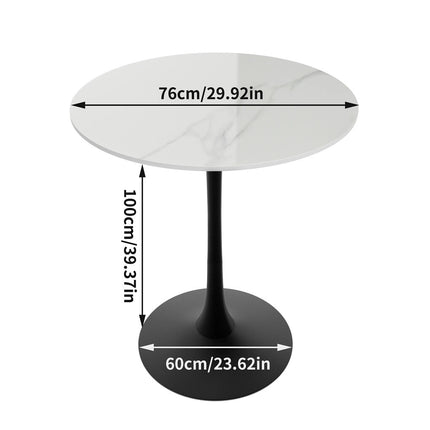 100cm Round High Bar Table Heavy Duty Sintered Stone Top Bistro Pub Table White with Black Legs.