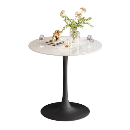 100cm Round High Bar Table Heavy Duty Sintered Stone Top Bistro Pub Table White with Black Legs.