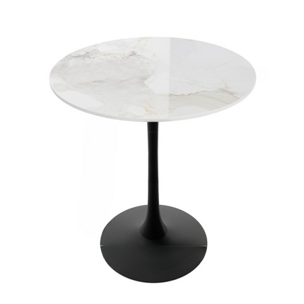 P&P Glossy Jade Round Sintered Stone Bar Table With Black Base For Stylish Interiors.