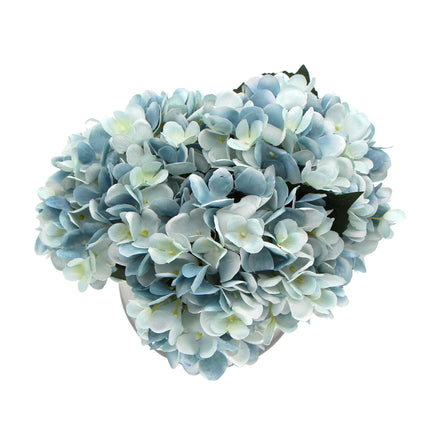 Premium Faux Hydrangea With Glass Vase (Artificial Flowering Blue Hydrangea) 23cm.