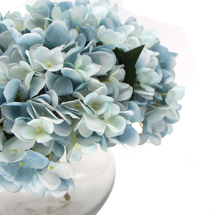 Premium Faux Hydrangea With Glass Vase (Artificial Flowering Blue Hydrangea) 23cm.