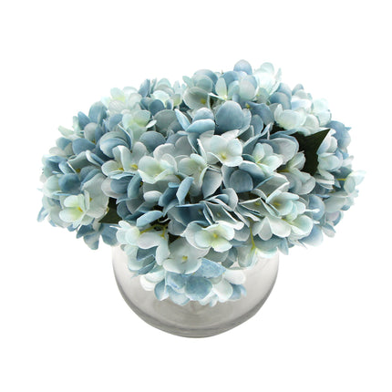 Premium Faux Hydrangea With Glass Vase (Artificial Flowering Blue Hydrangea) 23cm.