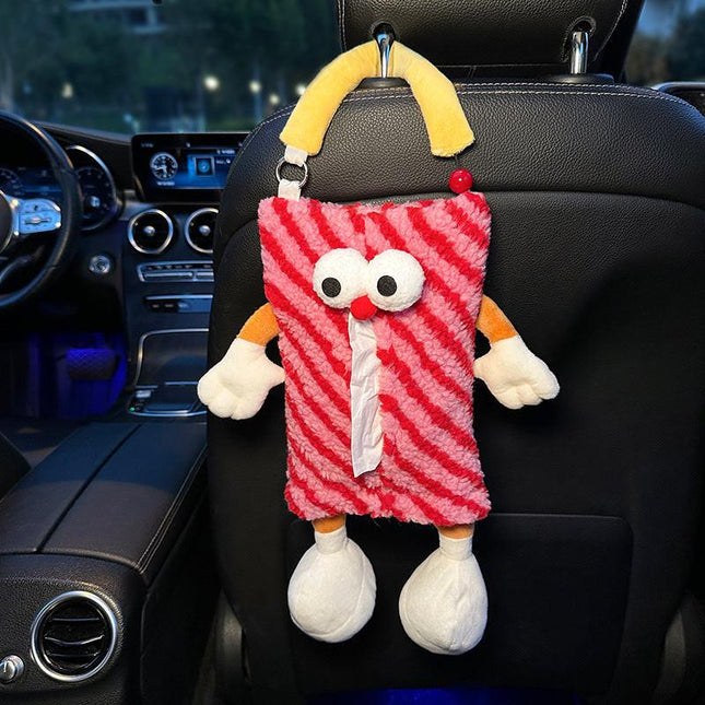 Red Striped Tissue Holder for Car - Fun Design.