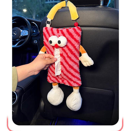 Red Striped Tissue Holder for Car - Fun Design.