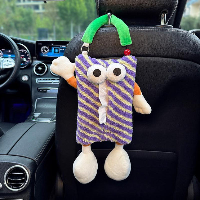 Purple Striped Tissue Holder for Car - Fun Design.