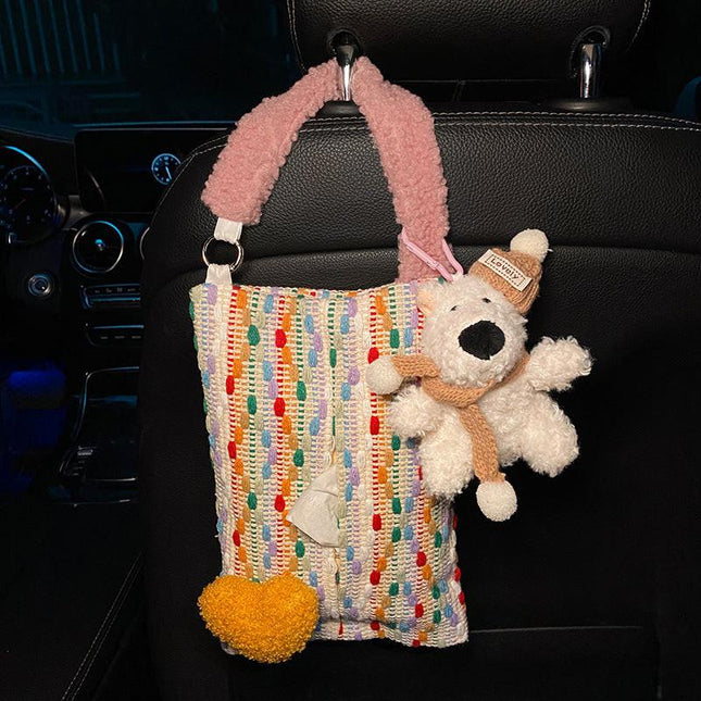Cute Yellow Bear Car Tissue Holder - Woven Design.
