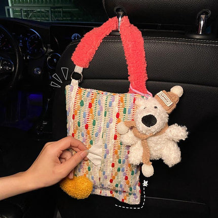 Cute Yellow Bear Car Tissue Holder - Woven Design.