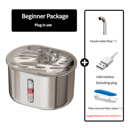 Beginner Package Stainless Steel Pet Water Fountain with Faucet Flow and USB Interface.
