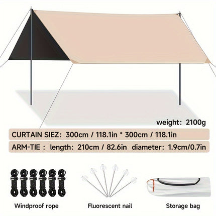 Outdoor camping square sky curtain, black glue sky curtain, sun and rain protection.