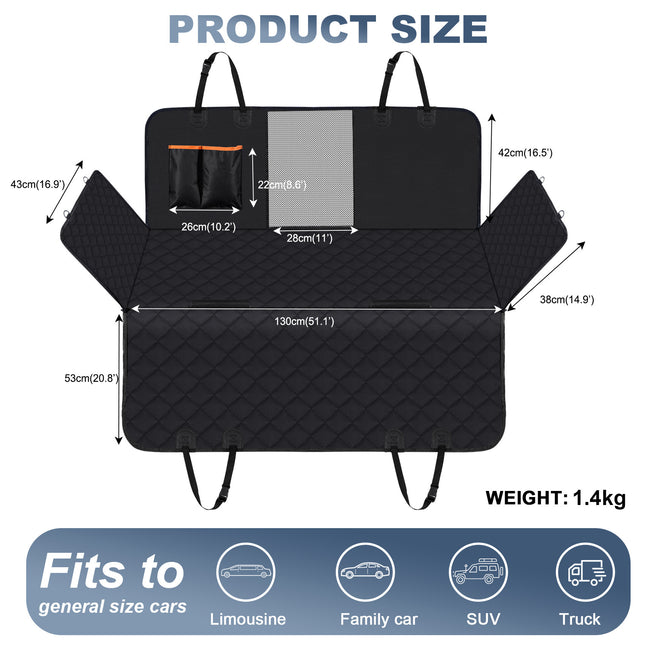 Dog Car Seat Cover, Waterproof Pet Seat Cover for Back Seat with Side Flaps, Non-Slip Durable Scratchproof Dog Hammock for Cars, Trucks and SUVs.