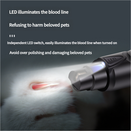 Dual-Speed Pet Nail Grinder with LED Light, USB Rechargeable, 5000-7500 RPM for Safe and Painless Grooming.