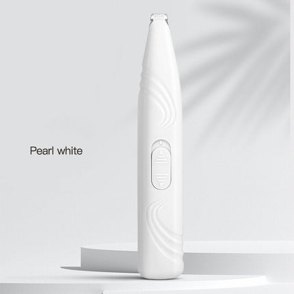 Pearl White Portable Pet Hair Trimmer with Precision Blade and Rechargeable Battery.