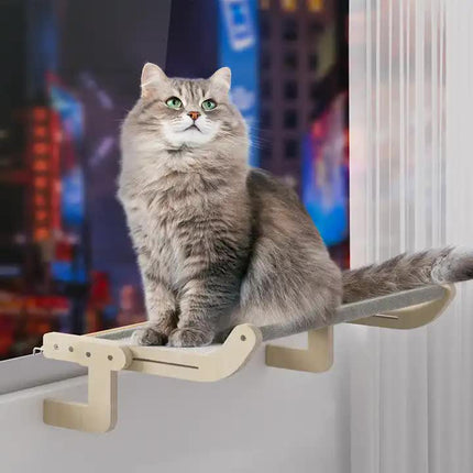 Wall-Mounted Cat Hammock Bed- Wooden Frame, Comfortable and Space-Saving Design for Pets.