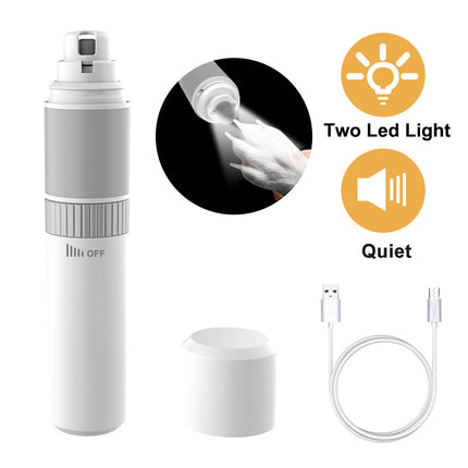 Rechargeable Pet Nail Grinder with Quiet Motor and LED Lights- USB Charging, Two-Speed Settings.