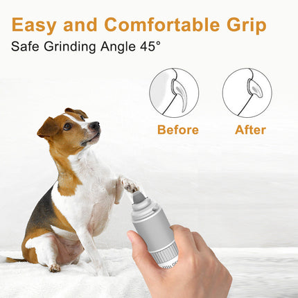 Rechargeable Pet Nail Grinder with Quiet Motor and LED Lights- USB Charging, Two-Speed Settings.