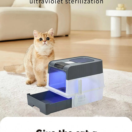 Automatic UV Sterilizing Cat Litter Box -Enclosed Design, Odor Control, and UV Germicidal Technology.