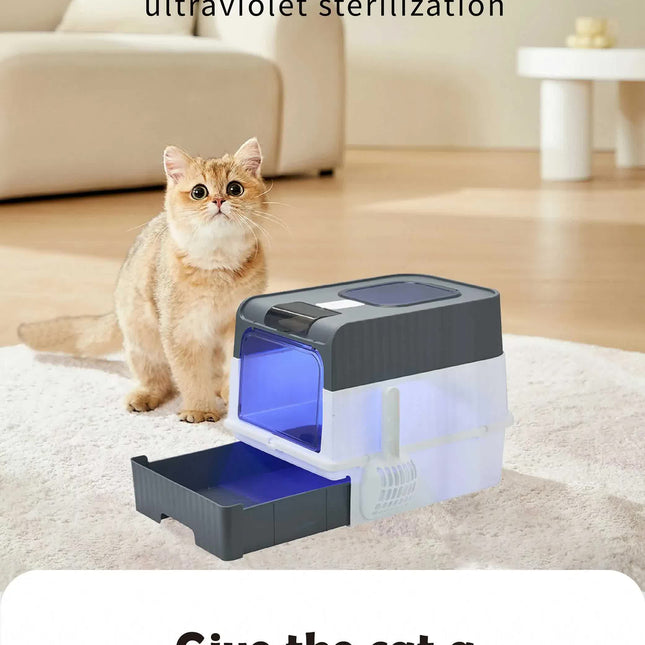Automatic UV Sterilizing Cat Litter Box -Enclosed Design, Odor Control, and UV Germicidal Technology.