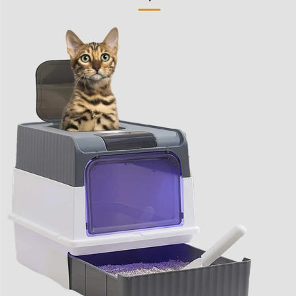 Automatic UV Sterilizing Cat Litter Box -Enclosed Design, Odor Control, and UV Germicidal Technology.