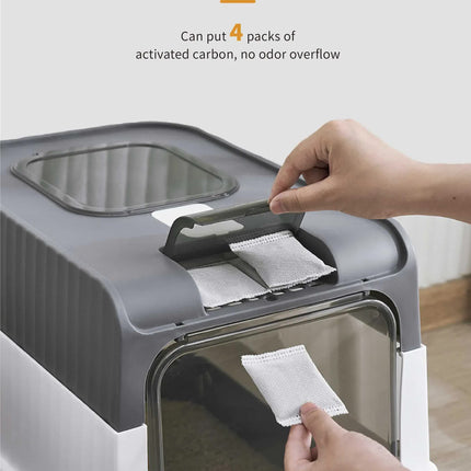 Large Enclosed Cat Litter Box with Drawer and Scoop - Odor Control, Removable Tray, Easy Clean Design.