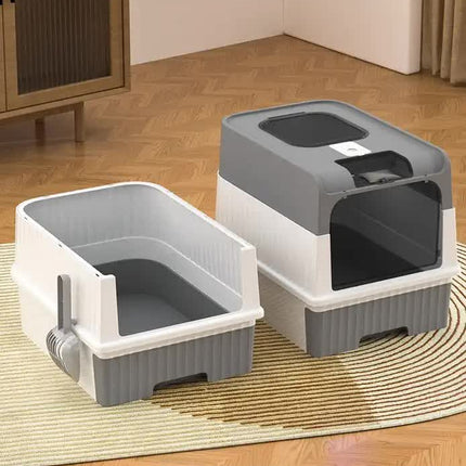 Large Enclosed Cat Litter Box with Drawer and Scoop - Odor Control, Removable Tray, Easy Clean Design.