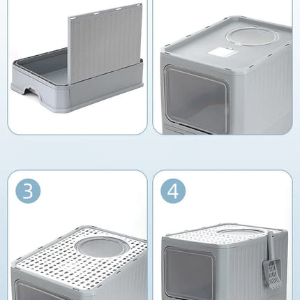 Top-Entry Cat Litter Box with Drawer-Enclosed Design, Easy Clean, Odor Control, Anti-Tracking Lid Pink.