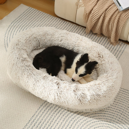 Fluffy Donut-Shaped Pet Bed- Soft, Cozy, and Anti-Anxiety for Dogs and Cats, Machine Washable  Gradient Coffee Size:M 75*55*18cm.