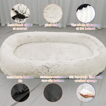 Fluffy Donut-Shaped Pet Bed- Soft, Cozy, and Anti-Anxiety for Dogs and Cats, Machine Washable  Light Brown Size:L 90*65*20cm.