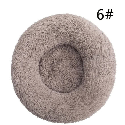 Calming Donut Pet Bed -Soft Faux Fur, Anti-Anxiety Fluffy Round Bed for Cats and Small Dogs (Beige Brown)50cm.