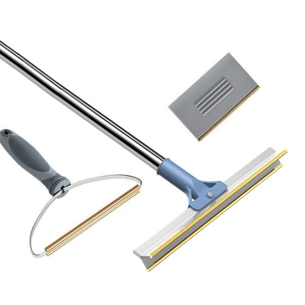 Pet Hair Removal Tool Set - Multi-Purpose Sweeper with Scraper and Handheld Fur Remover  Grey.