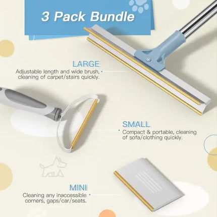 Pet Hair Removal Tool Set - Multi-Purpose Sweeper with Scraper and Handheld Fur Remover  Grey.