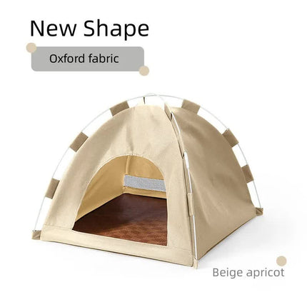 Outdoor Cat House,Pet Tent -Windproof and Dustproof Shelter for Small Pets, Apricot, Size: M  40*40*37cm.