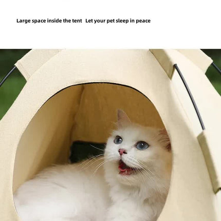 Outdoor Cat House,Pet Tent -Windproof and Dustproof Shelter for Small Pets, Apricot, Size: M  40*40*37cm.