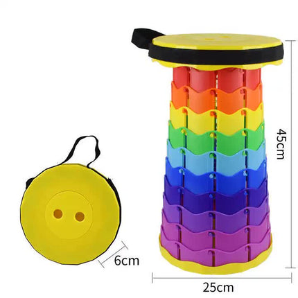 Rainbow Telescopic Stool - Collapsible, Portable, Foldable, and Adjustable Compact Chair (Yellow-Top).