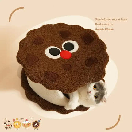 Adorable Cookie-Shaped Cat Bed - Cozy and Playful Pet Hideout (50x20 cm).