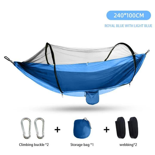 Outdoor Camping Hammock with Mosquito Net - 240x100cm Lightweight Portable Hammock Single Blue.