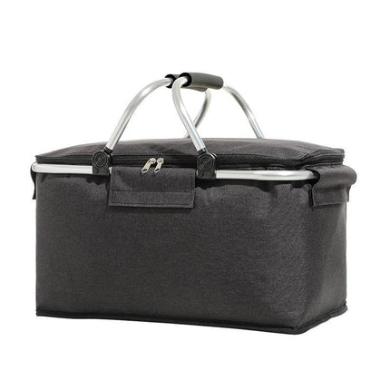 Insulated Picnic Basket with Aluminum Frame - Portable Collapsible Cooler Bag 18L 40*20*23cm(Black).