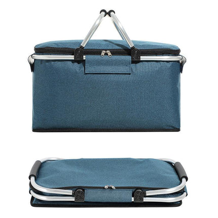 Insulated Picnic Basket with Aluminum Frame - Portable Collapsible Cooler Bag 18L 40*20*23cm(Black).