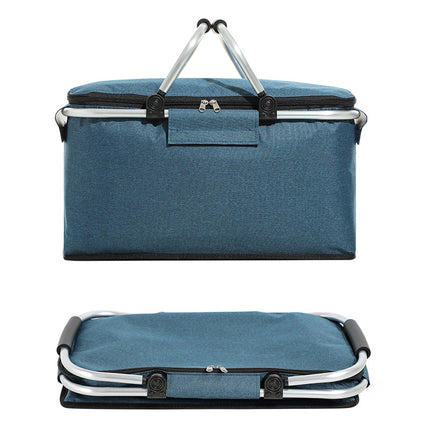 Insulated Picnic Basket with Aluminum Frame - Portable Collapsible Cooler Bag 18L 40*20*23cm(Yellow plaid).