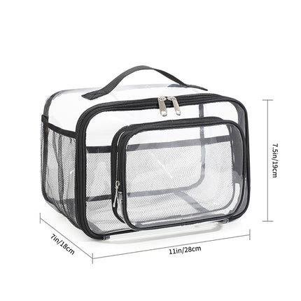 Clear PVC Tote Bag with Handle - Transparent Stadium-Approved Travel Organizer(Black).