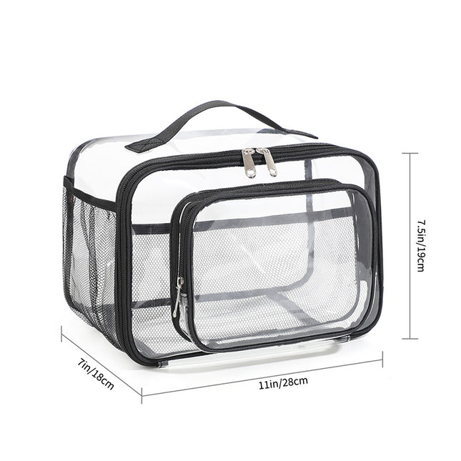 Clear PVC Tote Bag with Handle - Transparent Stadium-Approved Travel Organizer(Black).