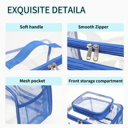 Clear PVC Tote Bag with Handle - Transparent Stadium-Approved Travel Organizer(Black).