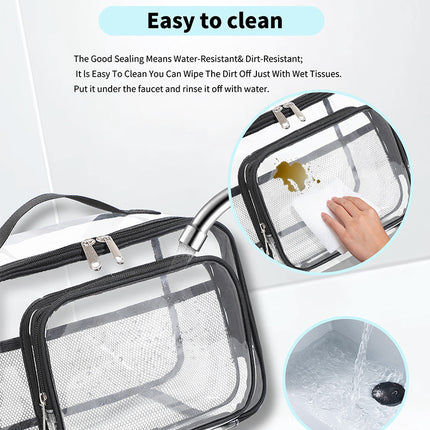 Clear PVC Tote Bag with Handle - Transparent Stadium-Approved Travel Organizer(Black).