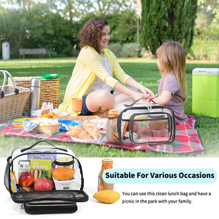 Clear PVC Tote Bag with Handle - Transparent Stadium-Approved Travel Organizer(Black).
