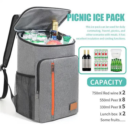 Insulated Cooler Backpack- Stylish Portable Fresh-keeping Picnic Outdoor Backpack and Travel Bag 18L (Khaki).