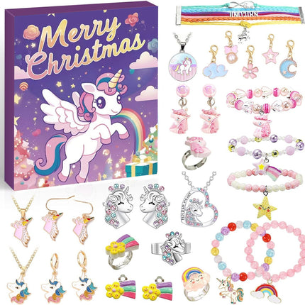 Unicorn-Themed Jewelry Advent Calendar - DIY Bracelets, Charms, and Accessories Gift Set.